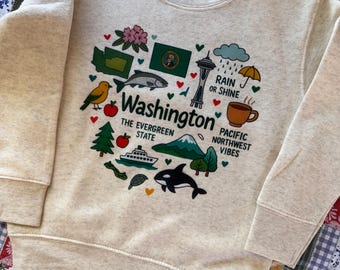 Washington State Kids sweatshirt or baby bodysuit |  Seattle Vacation Sweatshirt | washington Seattle Gifts for kids - 1,2,3,4,5 years gifts