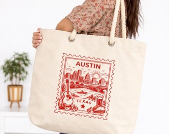 Bolso de mano de Austin, Texas, bolso de recuerdo de viaje de Austin, bolso con el horizonte de la ciudad de Austin, bolso de playa para vacaciones en Texas, bolso de compras para el mercado agrícola
