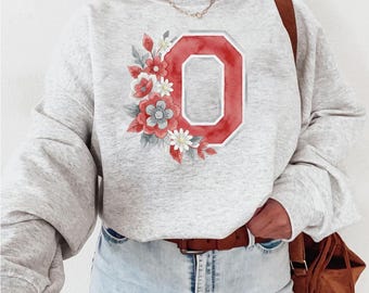 Vintage Ohio Football Sweatshirt, Ohio Kids, Family Matching Game Day, Floral O College Crewneck, Buckeyes Fan, Boy or Girl Newborn to 2XL