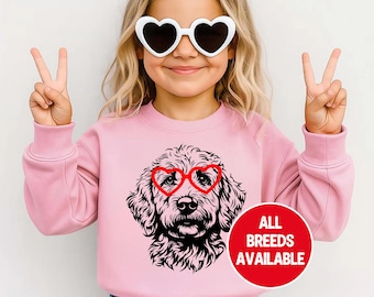 Custom Pet Portrait Sweatshirt, Dog Breed with Sunglasses Shirt - For Him, Her, Kids, School, Unisex Family Matching Tshirt - Newborn to 2XL