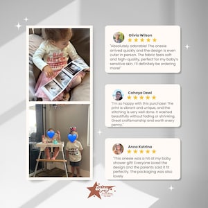 May include: The image showcases a baby onesie with the text "Big Sister" and a baby ultrasound image. Customer reviews are displayed, highlighting satisfaction with the product's quality and design. The shop logo "Enjoy Print Shop" is also visible.