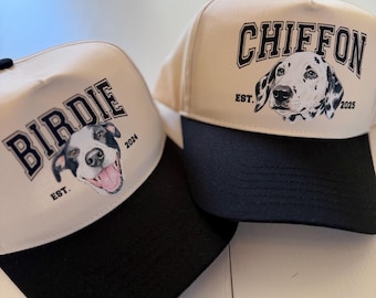 Custom Hand Drawn Dog Photo Trucker Hat: Personalized Dog Cat Ball Cap - youth kids and adult sizes - kids gifts - dog cat lover gifts