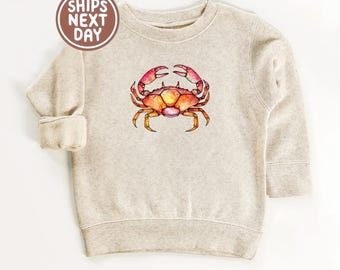 Watercolor Stained Glass Sea Animals Themed Kids Outfits: Crab Sweatshirt, Baby Bodysuit or Toddler Tshirt, maine gifts - sea animals