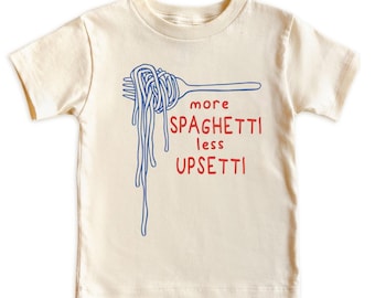 Cool sweatshirt for kids: More Spaghetti Less Upsetti, Funny Food Baby Gifts Bodysuit, Italian paisan Kids Shirt, Foodie, Pasta, Cannoli