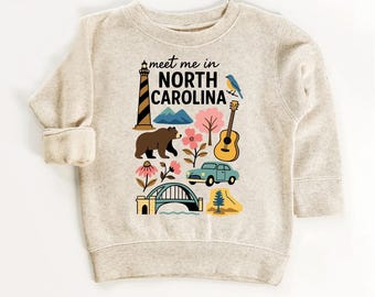 Meet me in North Carolina: U.S States matching family sweatshirt for kids, Charlotte, Raleigh, Greensboro Kids Gifts for Road Trip Shirt