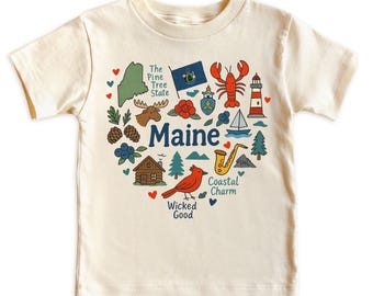 Maine State Kids Tee - Baby Bodysuit Gift, Maine Family Vacation Sweatshirt - Gifts for Toddler Boys Girls