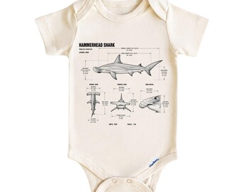 Hammerhead Shark Baby Bodysuit, Ocean Animal Baby Onesie ®, Shark Lover Newborn Gift, Vintage Marine Life Baby Bodysuit