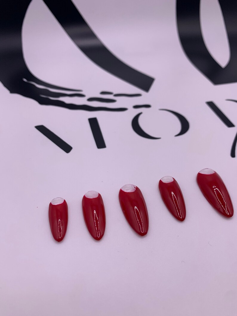 Old Money Aesthetic Red Half Moon Nails Half Moon Nail Etsy