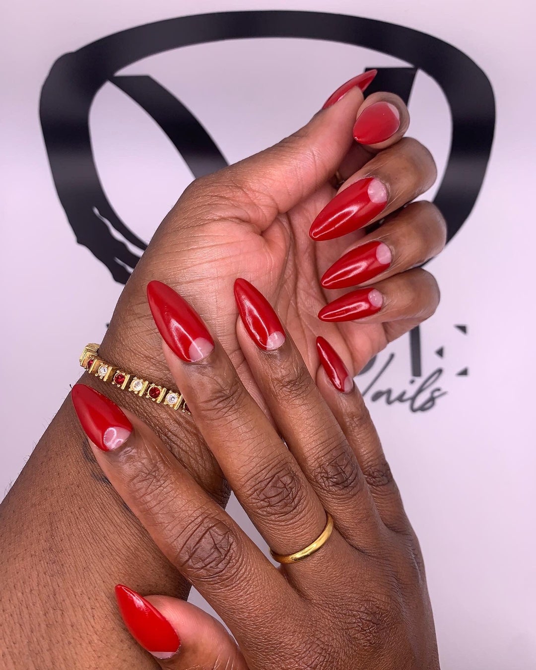 Old Money Aesthetic Red Half Moon Nails Half Moon Nail Etsy