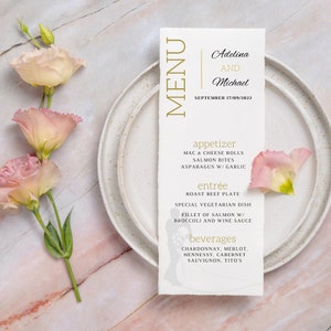 Gold Wedding Menu Template, Menu Template, Fully Editable, INSTANT Download, Printable