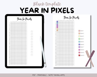 Year in Pixels Blank Sheet Customisable Bullet Journal Printable PDF for Goodnotes, Notability, Xodo