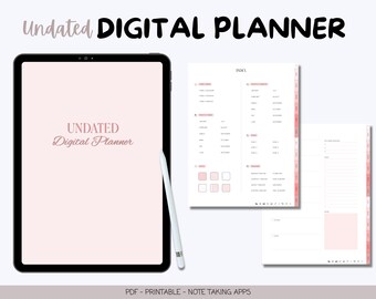 Undated Digital Planner: Daily, Weekly, Monthly Tracker (PDF)