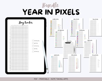 Year in Pixels Tracker Bundle | Mood, Anxiety, Sleep (Digital PDF)