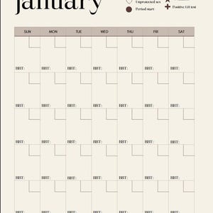 Planificador mensual de menstruación y ovulación. Enlace a la plantilla de Canva para descarga digital o producto físico. Controla el seguimiento de tu ciclo.