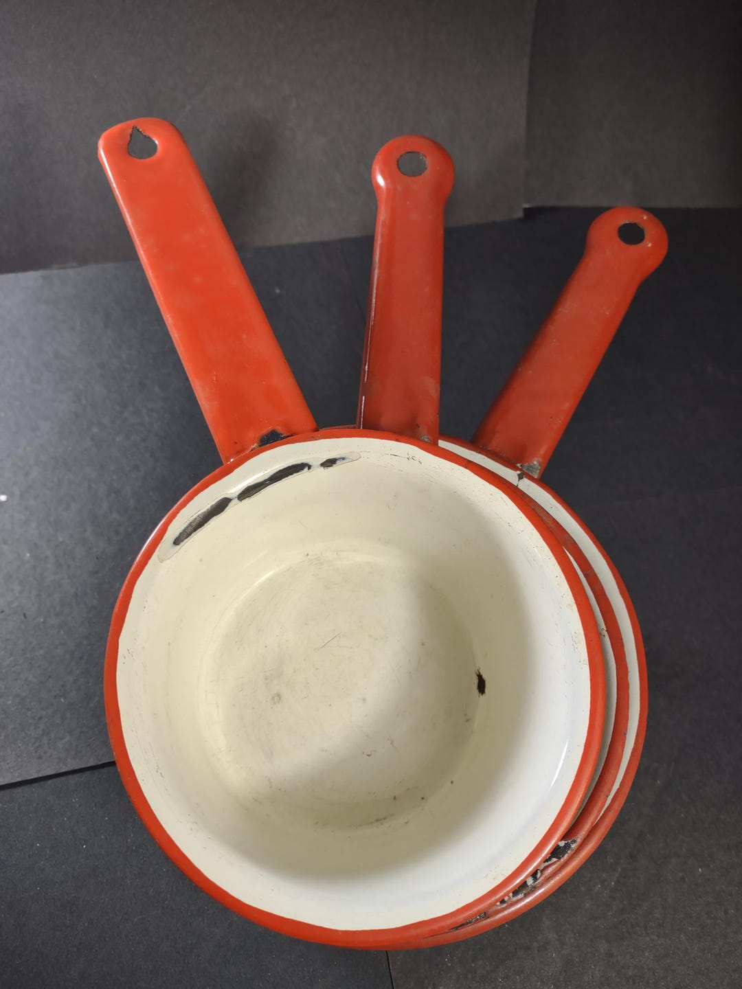 Small Rim Cooking Pot Vintage Enamelware Small Saucepan Cooking Pots White Red Rim & Handle ...