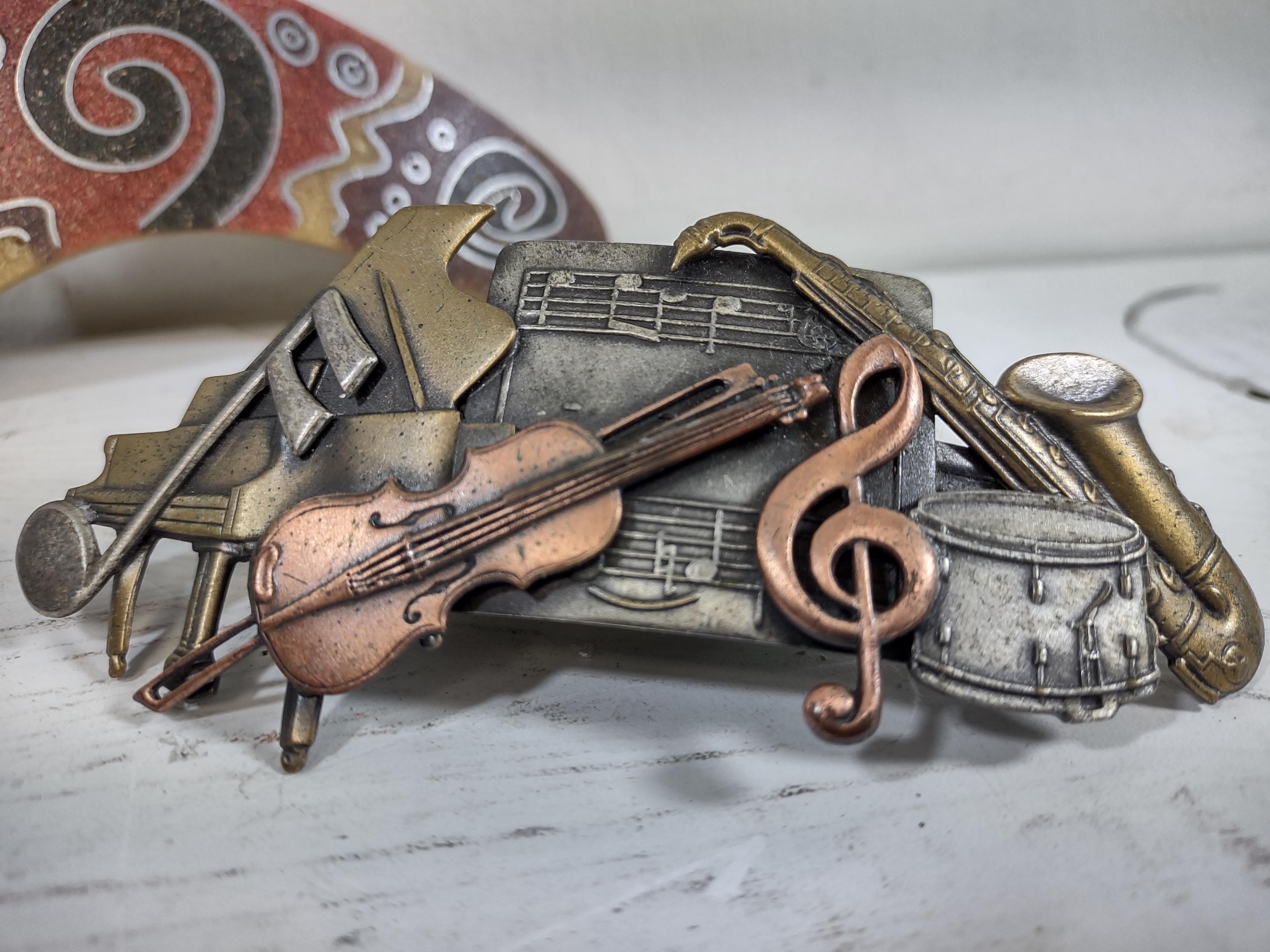 Vintage Made in France musical instruments barrette. Vintage Made in FRANCE Rhinestone Hair Clip Barrette , Music  main image 4