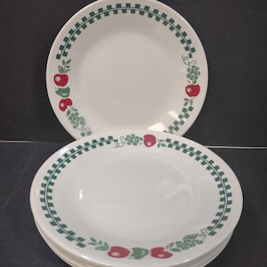 Corelle Farm Fresh Bread Dessert Plates – Set of 8 – Vintage Fruit Pattern – Retro Corelleware USA – Cottagecore Kitchen Decor checkerboard