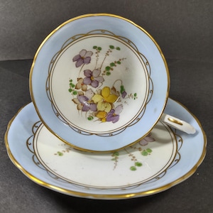 Tuscan English Fine Bone China Blue/white Footed Floral Tea Cup and Saucer