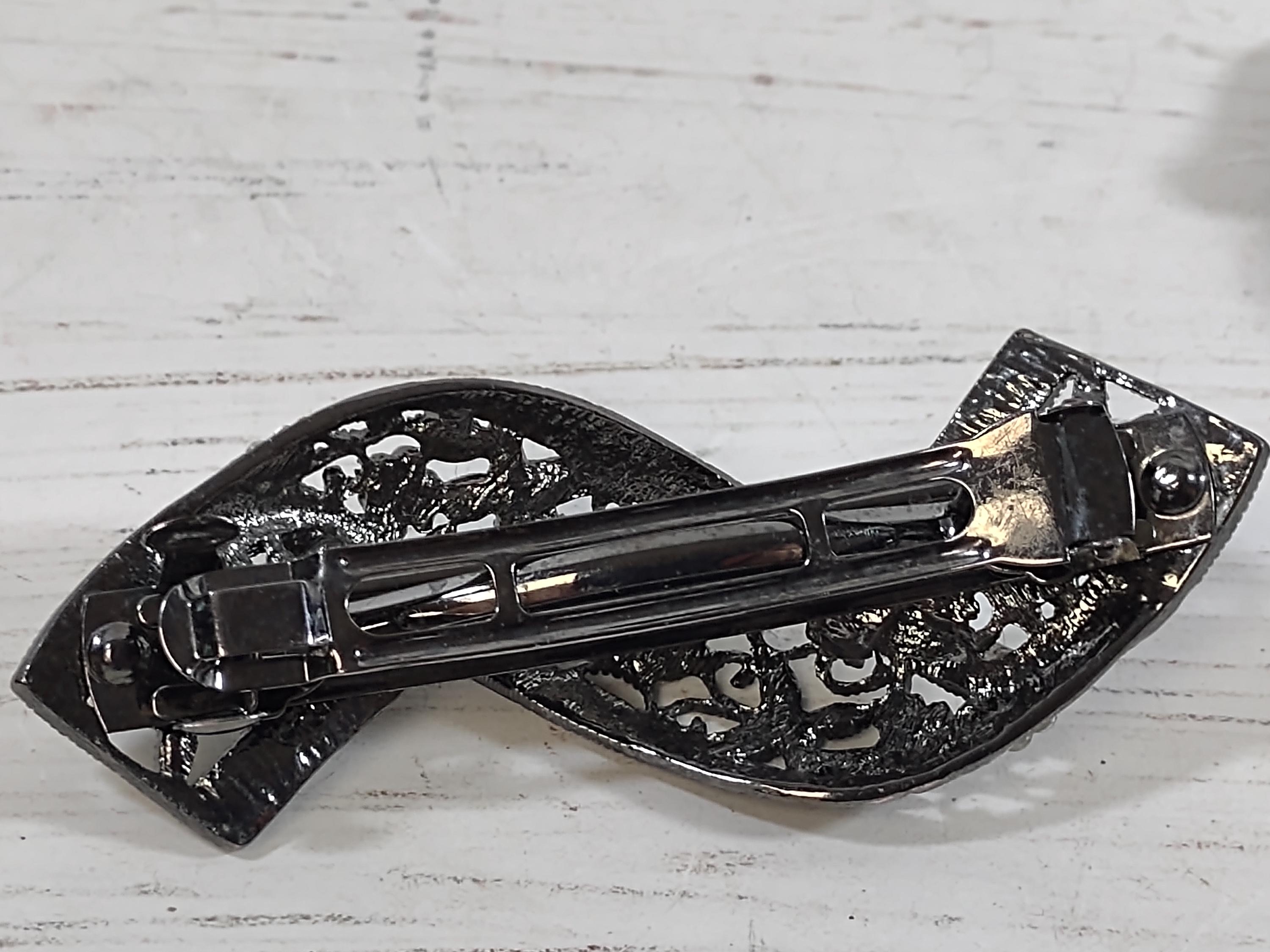 Vintage Made in France musical instruments barrette. Vintage Made in FRANCE Rhinestone Hair Clip Barrette , Music  main image 2