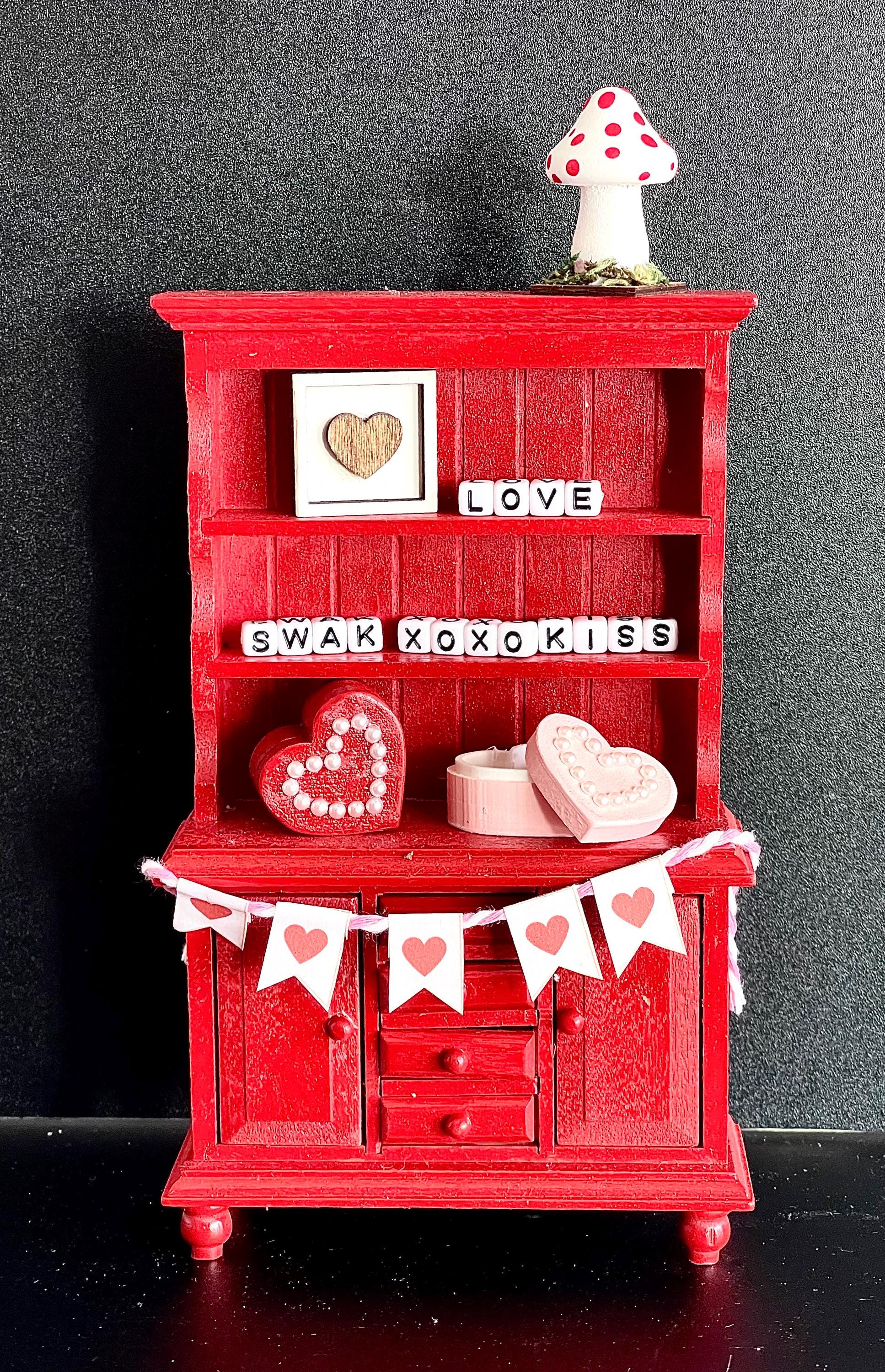 Miniature Valentines Dollhouse Decor // Signs // Hearts // Heart Boxes