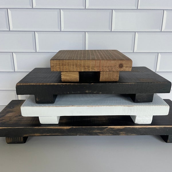 Tiered tray stand candle stand Riser Rectangle, Wood Soap Tray, Kitchen Tray, Wood Pedestal, Tiered Tray, Rustic Painted Wood Tray