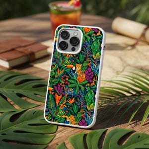 Nature Lover Jungle Phone Case, Leopard Toucan Tropical Design Cover