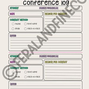 Parent Teacher Conference Log, Parent Communication Log, Teacher Communication Record,  Editable Printable, Parent Contact Documentation