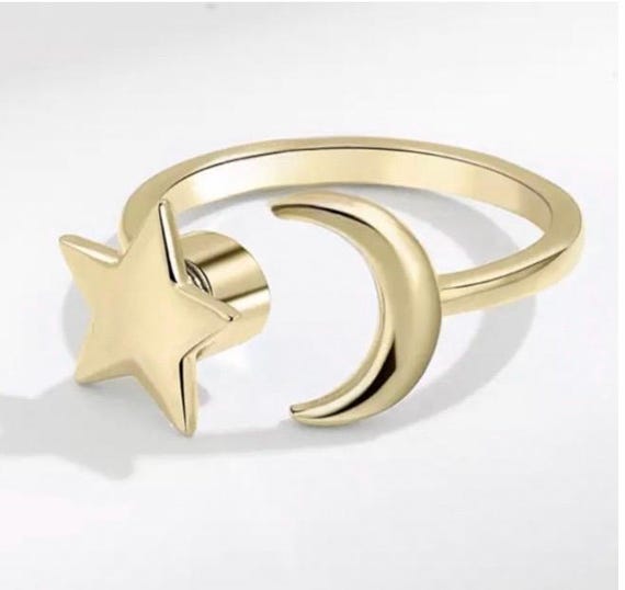 Gold Anxiety Ring Star Moon, gold fidget ring, spinning star anxiety  ring, adjustable women’s fidget ring - Main Image