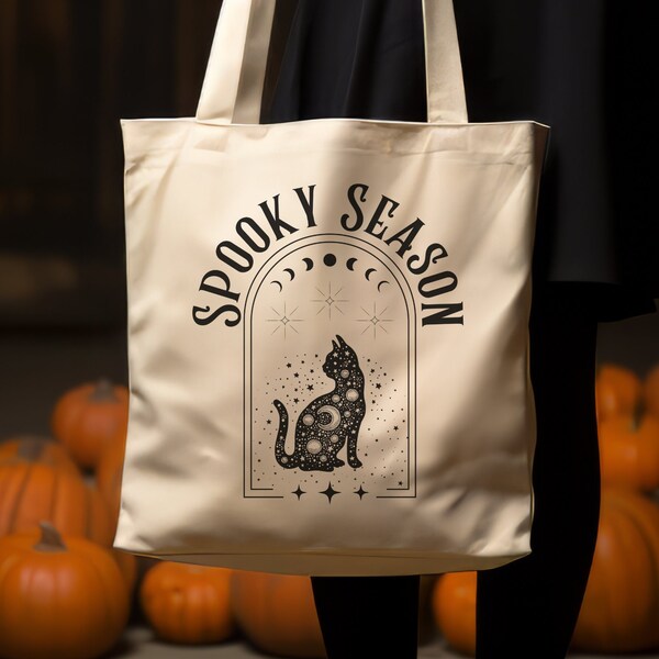 Spooky Season Tote. Halloween Bag. Spooky Cat Bag. Halloween Gift. Fall Gift. Canvas Tote Bag. Weekender Tote. School Tote Bag. Cotton Bag