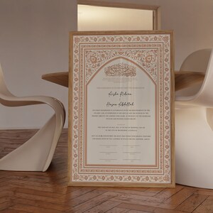 Certificado Nikkah de Marrakech en melocotón / Certificado de matrimonio islámico / Certificado Nikkah personalizado / Contrato de matrimonio islámico