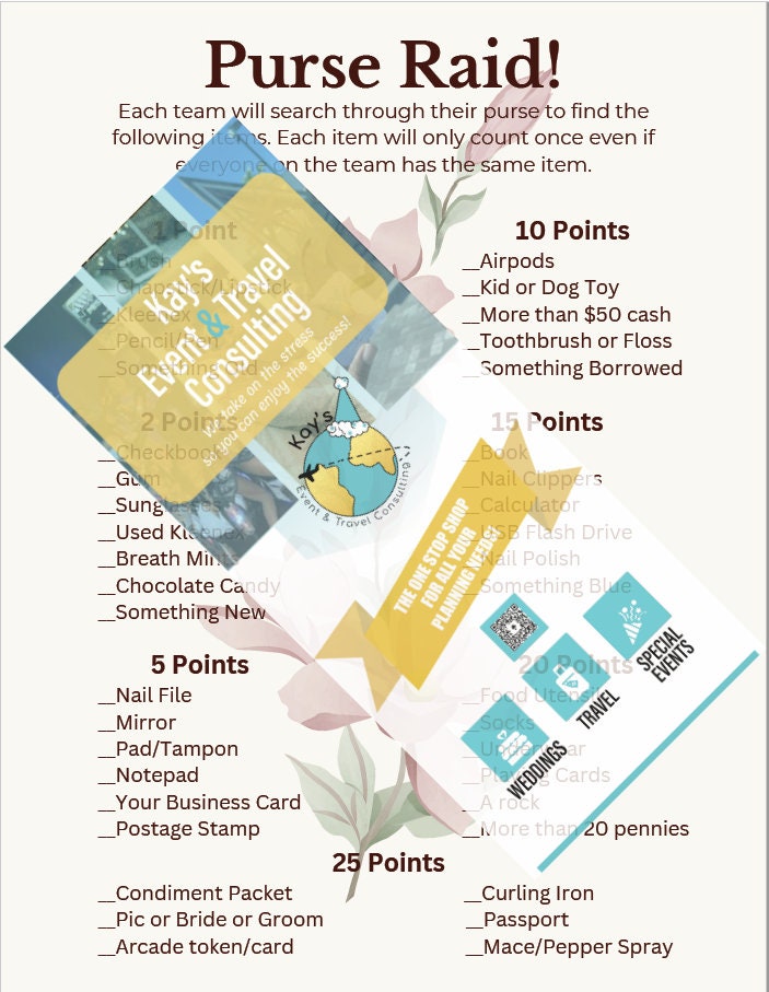 Purse Raid Bridal Shower Game Etsy