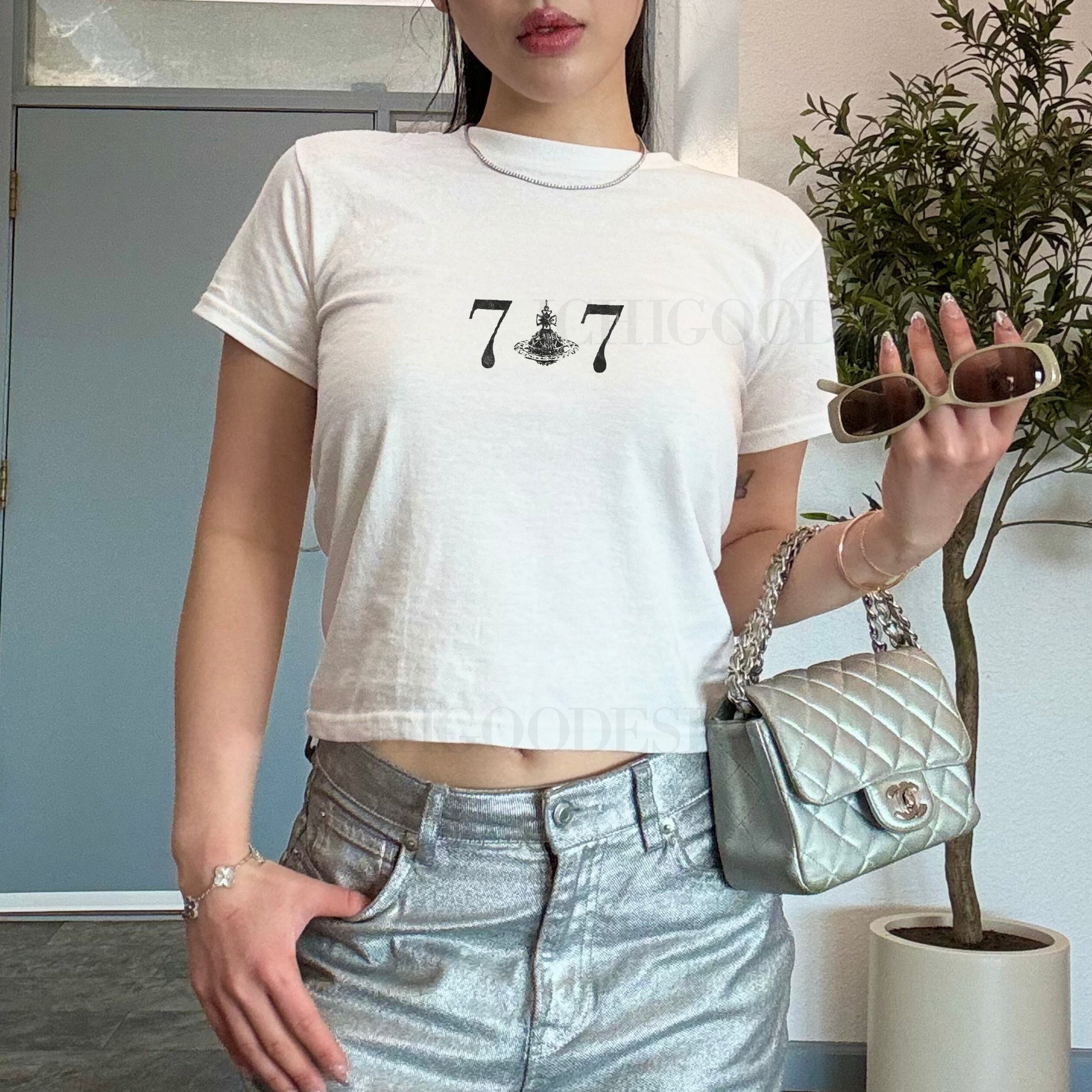 ハンドメイドなな Nana 707 Orb Baby Tee, 2000s Cropped T-shirt Y2K Style, Nana