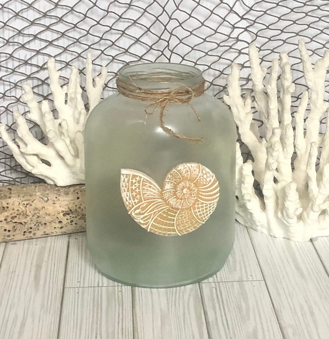 Sea Glass Vases Upcycled Glass Jar Coastal Decor Jar Etsy