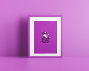 Cat Illustration Download, Kitten Illustration, Space Illustration, Wall Poster, Cat Poster, Kitten poster, Space Poster, Purple, Print