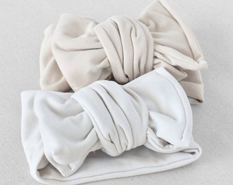 Brushed Oversized Bow Headband (Neutrals: White, Sand Tan), Newborn / Baby