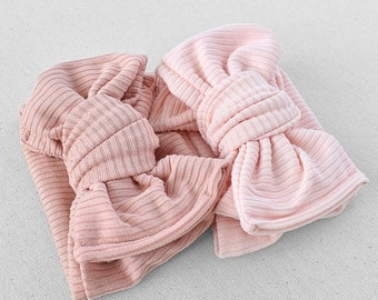Ribbed Oversized Bow Headband Wrap (Light Pink, Dusty), Newborn / Baby