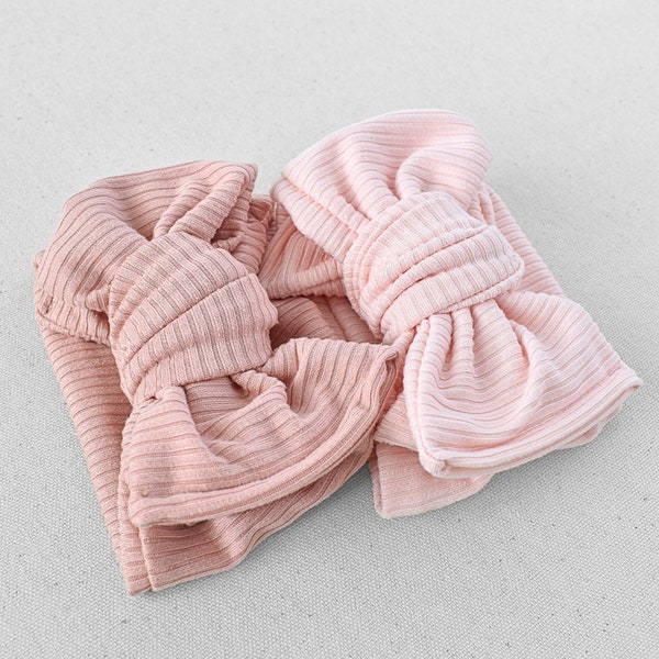 Ribbed Oversized Bow Headband Wrap (Light Pink, Dusty), Newborn / Baby