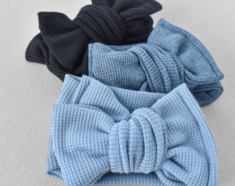 Waffle Oversized Bow Headband Wrap (Light Blue, Blue, Black), Newborn / Baby