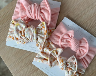 Newborn / Baby Bows, Oversized or Top Knot Options (Spring Bundle - Bright Pink Waffle, Blush Floral Brushed)