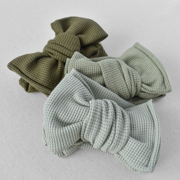 Waffle Oversized Bow Headband Wrap (Light Green, Sage, Olive), Newborn / Baby