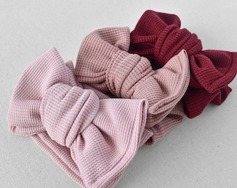 Waffle Oversized Bow Headband Wrap (Light Dusty Pink, Mauve Pink, Burgundy Red), Newborn / Baby