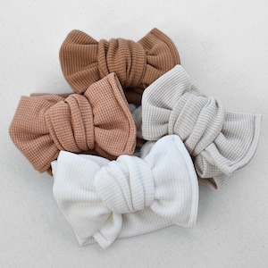 Waffle Oversized Bow Headband Wrap (Neutral - White, Sand Tan, Caramel Brown, Mocha Brown), Newborn / Baby