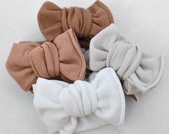 Waffle Oversized Bow Headband Wrap (Neutral - White, Sand Tan, Caramel Brown, Mocha Brown), Newborn / Baby