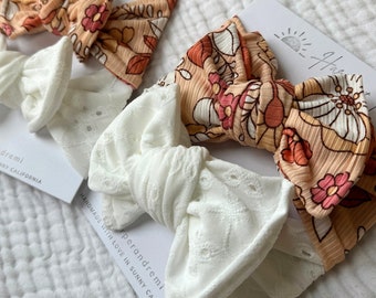 Newborn / Baby Bows, Oversized or Top Knot Options (Spring Bundle - Eyelet White, Coral Large Floral)