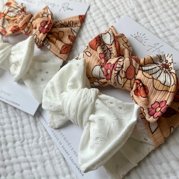 Newborn / Baby Bows, Oversized or Top Knot Options (Spring Bundle - Eyelet White, Coral Large Floral)