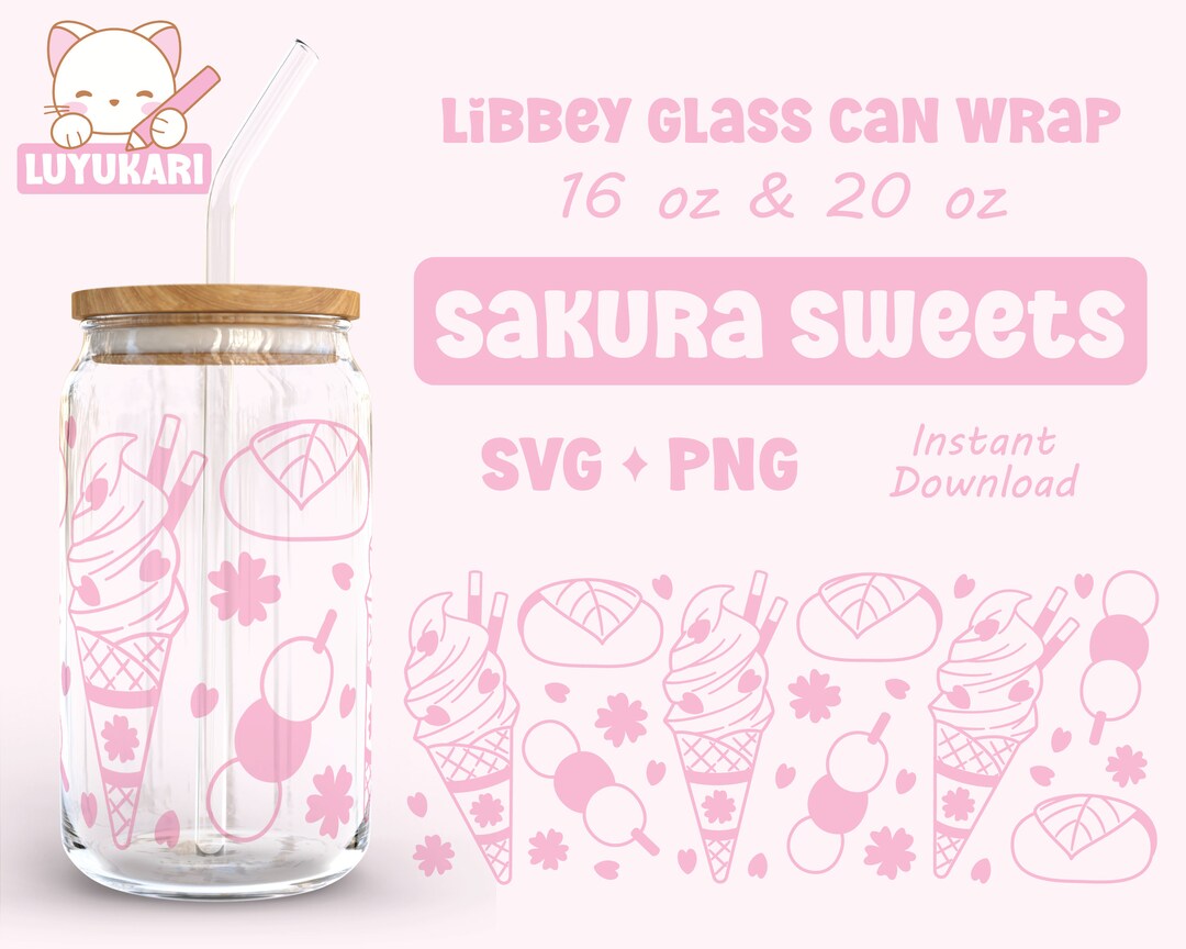 Cute Sakura Sweets Libbey Can Glass Cup Wrap 16oz & 20oz, SVG Cutfile ...