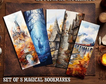 5 Enchanting Autumn-Inspired Wizarding Bookmark Downloads - Magical Locations in Fall - Printable Bookmarks for Fans