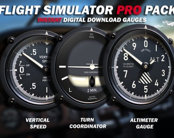 FLIGHT SIMULATOR Instruments HD Gauges Pack (x3) - Instant Digital Download - Steam Instrument Clocks - Realistic Diy Aviation Home Cockpits