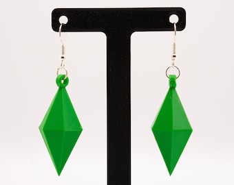 Sims Gem (Plumbob) Earrings Silver - Green - Super Light Weight