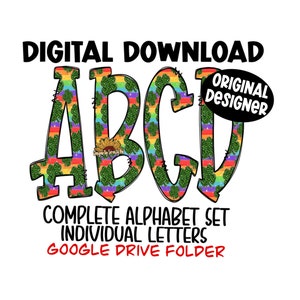 Rainbow | Clover| Leopard Print|  Alphabet Set | Doodle Letters | Google Drive Folder | Clipart | PNG | Sublimation | DTF